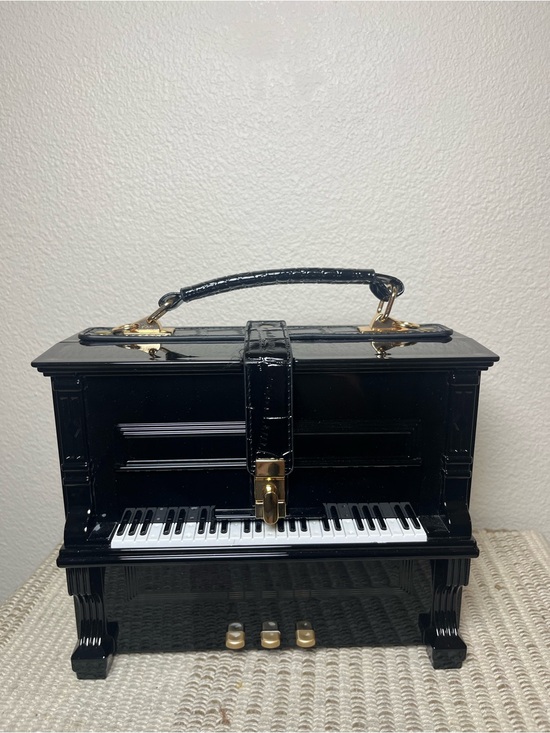 Source Unknown Handbags - Black Piano-Shaped Crossbody Bag with Gold Hardware